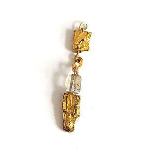 Vintage Boho Gold Pyrite Druzy Nugget Moonstone Beaded Drop Pendant